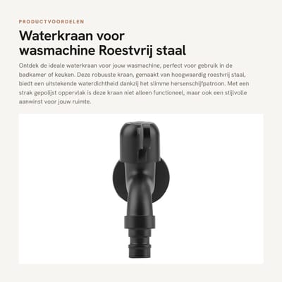 Dailygoods- Wasmachinekraan Roestvrij Staal 304 - Hoogwaardig Materiaal - Druppelvrij - Duurzaam - Eenvoudig te Installeren - Geschikt voor Badkamer/Keuken - Waterkraan