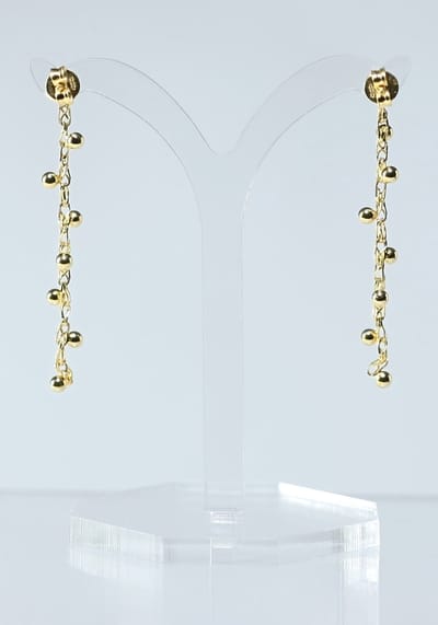 Zilveren Drop earrings Goudkleurig | Gold Plated Dangle Oorstekers | Verguld 925 Zilver | Zilveren Bolletjes | 16mm breed 35mm lang | Plating van Echt Goud | Italiaans