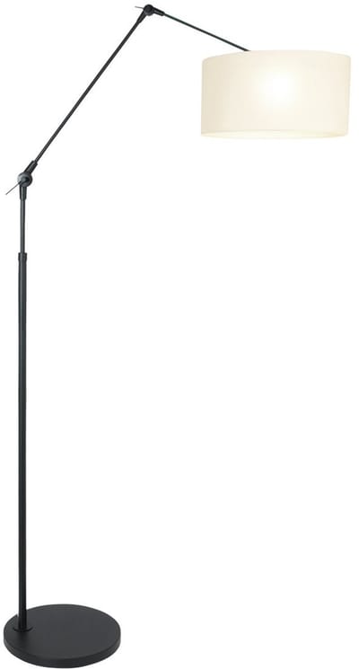 Zwarte Vloerlamp / Booglamp Prestige Chic 8114ZW met Wit Grof Linnen Kap, Draaibaar en Kantelbaar, Metaal en Textiel, Steinhauer