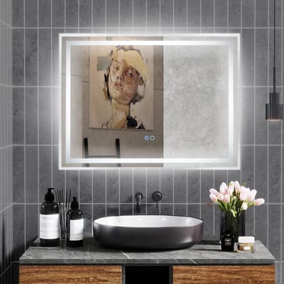 Dimbare LED Badkamerspiegel met Anti-Condens, 80 x 60 cm, Wandspiegel met Aanraakschakelaar en Geheugenfunctie