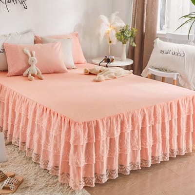 Couvre-lit en dentelle de gaze à trois couches, couvre-lit universel saisonnier, couleur unie, bord à volants, Anti-poussière et antidérapant 180X220cm bed skirt