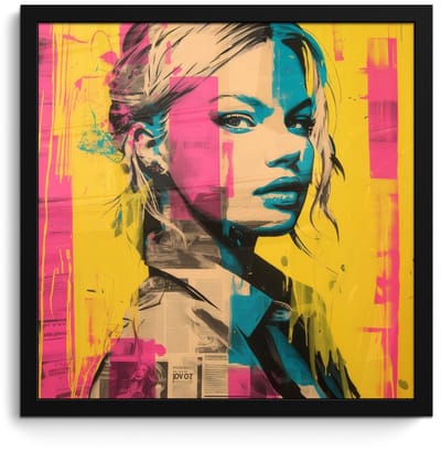 Poster in lijst - Fotolijst 40x40 cm - Posters - Vrouw - Verfstrepen - Gekleurd - Posterlijst zwart - Decoratie - Wanddecoratie woonkamer - Muurdecoratie slaapkamer