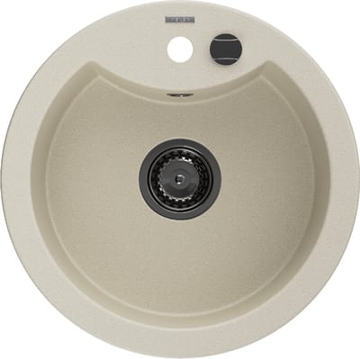 Mexen Diego granieten gootsteen 1-kompartment 488 x 480 , beige, zwarte sifon - 6512481000-69-B
