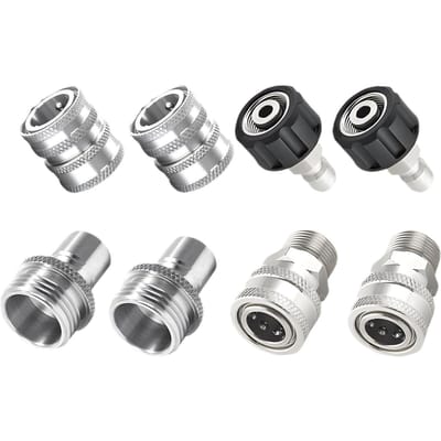Hogedrukreiniger Adapter Set, 8 STKS Roestvrij Staal Snelkoppelingsset, M22 Draaibaar naar 3/8'' Snel zilver