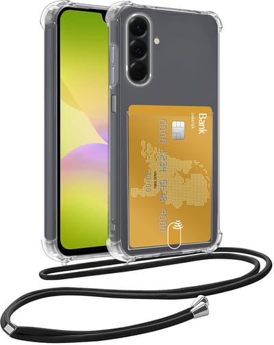 Hoesje Geschikt voor Samsung A26 Telefoonhoesje Met Koord Case Pashouder Siliconen - Hoes Geschikt voor Samsung Galaxy A26 Hoesje Met Kaarthouder - Transparant