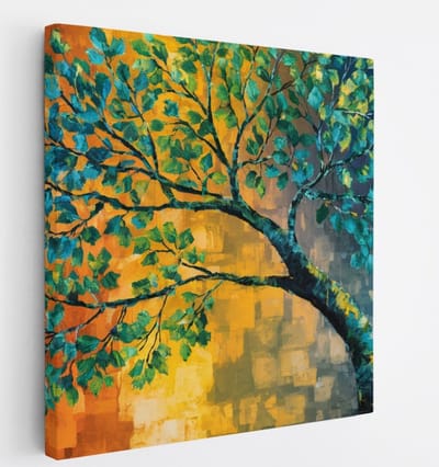 Saammp Canvas Schilderij - boom met blauwe bladeren - Abstract - 20x20 - Foto op canvas - Wanddecoratie - Muurdecoratie Woonkamer - Slaapkamer decoratie - Canvas Print