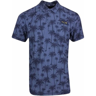 Puma x PTC Palm Print Korte Mouw Collared Navy Heren Golf Poloshirt 537334 02