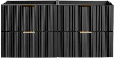 Vente-unique Zwart geribbeld hangmeubel onder wastafel - Zwart - L120 cm - ZEVARA