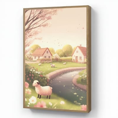 Wandlamp 70x100 cm - Oplaadbaar - Schapen - Huisje - Platteland - Wandlampen binnen woonkamer - Slaapkamer lamp - Decoratieve nachtlamp - Vloerlamp draadloos