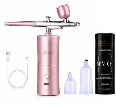 Haarverdikkings Starterset - 25g Hair Building Fibers - Zwart - Airbrushset met Compressor - Verbergt Haaruitval en Dunner Wordend Haar - Direct Voller Haar
