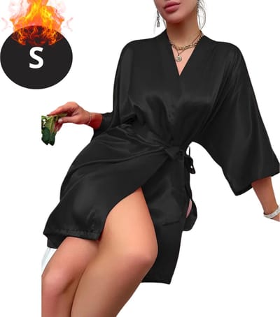 Bovista Satijnen Jurk - Slipdress - Pyama Dames - Badjas - Ochtendjas - Kimono - Erotisch - Kamerjas - Zwart S