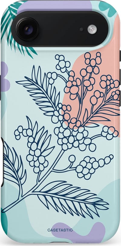 Casetastic hoesje geschikt voor Apple iPhone Air - MagSafe - Dubbellaagse bescherming - Aquarel Bladeren - Fashion Case - Lichtgrijs Turquoise Perzik Lila