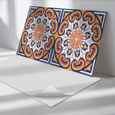 Wallfluent Vinyl Wandpaneel - Achtergrond met bloemenpatroon Zelfklevende Wandbekleding - 100 cm x 50 cm - Oranje Vinyl Wandpaneel - 1 stuk - Rechthoekig Wandbekleding Vinyl - Patroon Wandpaneel - Wandpaneel PVC - Wandpaneel Keuken en Badkamer