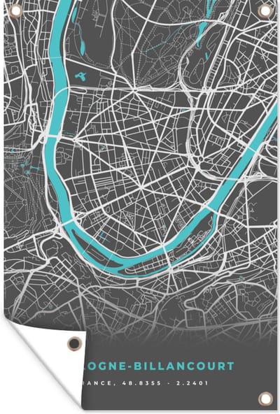Muurdecoratie Frankrijk - Boulogne-Billancourt - Stadskaart - Kaart - Plattegrond - 120x180 cm - Tuinposter - Tuindoek
