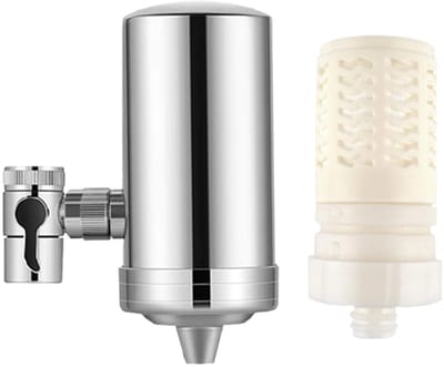 Water filter-waterfilter kraan-waterfilter survival-Waterfilter voor gootsteenkraan - 360° draaibaar roestvrijstalen waterfilter - Waterzuiveraar voor de gootsteen - Langdurig kraanwaterfilter -Zilver - 13 x 10 cm