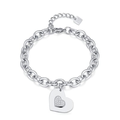 Twice As Nice Armband in edelstaal, hart hanger Zilverkleurig 17cm+3cm