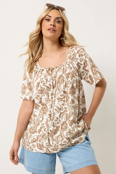 Yours Naturelbruine Paisley Blouse Met Striksluiting Size 42