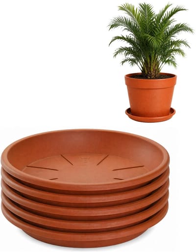 Plasticforte plantenpot onder schotel / water opvang schaal - 5x - terracotta - Dia 36 cm - Kunststof - voor pot met Dia 45/50 cm