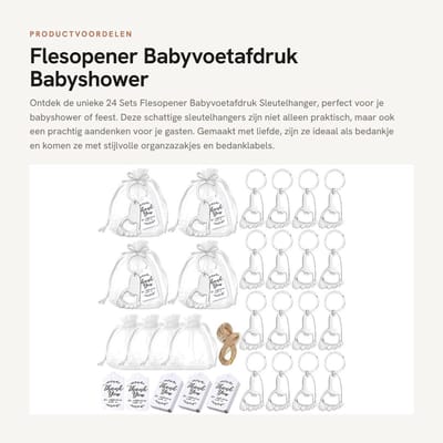 Dailygoods- Flesopener Multifunctioneel - Sleutelhanger Voet - Babyshower Decoraties - Bedanklabels - Organzazakjes - Schattig en Delicaat