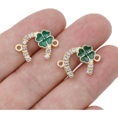 5 Pièces Connecteurs Charms Trèfle Fer à Cheval en Cristal Plaqué Or Pour la Fabrication de Bijoux Bracelet Collier Accessoires Diy 22X15Mm vert