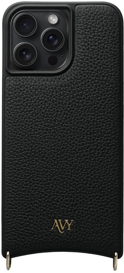 AVY Leren Hoesje geschikt voor Apple iPhone 15 Pro Max | Compatibel met MagSafe | Leather Case | Back Cover | Haakjes voor koord | Zwart