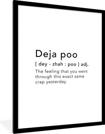 Fotolijst incl. Poster - Spreuken - Quotes - The feeling that you went through this exact same crap yesterday - Deja vu - 60x80 cm - Posterlijst