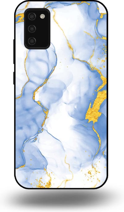 Smartphonica Telefoonhoesje Geschikt voor Samsung Galaxy A03s met Lichtblauw Goud Marmer Opdruk - TPU Backcover Case Lightblue Gold Marble Design geschikt voor Samsung Galaxy A03S