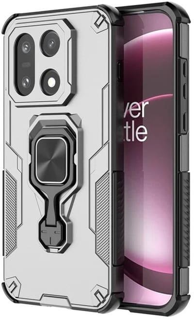 MobyDefend Hoesje - Geschikt voor OnePlus 15 - Dubbelgelaagde Pantsercase Met Standaard - Zilvergrijs