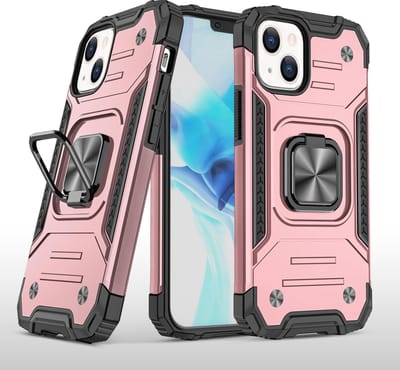 Hoesje Geschikt voor iPhone 13 Mini - Heavy Duty Armor Hoesje met Kickstand ringhouder – Rosegoud