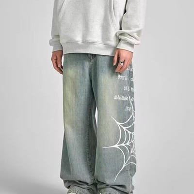 Dezelfde Gepersonaliseerde Bedrukte Amerikaanse Jeans Rechte Wijde Pijp Casual Broek Heren 2XL gray