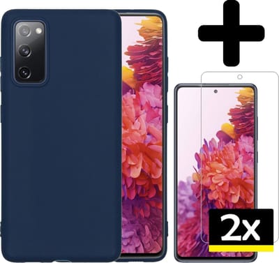 Hoesje - Met 2x Screenprotector - Geschikt voor Samsung Galaxy S20 FE - Sterk & Shockproof - Back Cover - Siliconen Case - Telefoon Hoes - Telefoonhoesjes - Donkerblauw