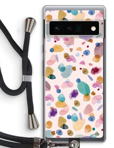 Case Company® - Hoesje met koord geschikt voor Google Pixel 6 Pro hoesje met Koord - Terrazzo Memphis - Telefoonhoesje met Zwart Koord - Bescherming aan alle Kanten en Over de Schermrand