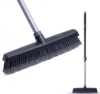CLEANLY Bezem Binnen en Buiten met Telescopische Steel 115-142 cm - Borstel met Steel - Straatbezem - Kamerveger - Zaalveger - Zachte Bezem - Binnen Bezem - Breedte 35 cm - Zwart, Grijs