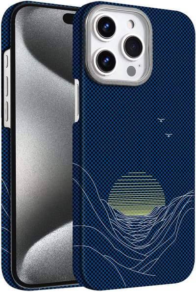 Hoesje Geschikt voor iPhone 15 Pro Max Hoesje Blauw Sunset - Carbon Hoesje Geschikt voor MagSafe iPhone 15 Pro Max - Shockproof Back Cover