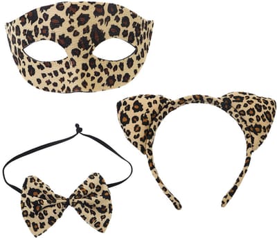 Luipaard Print Masker Met Kattenoren - Carnavalspak - Halloween Masker - Dieren Kostuum - Feestaccessoires - 3-Delig Set