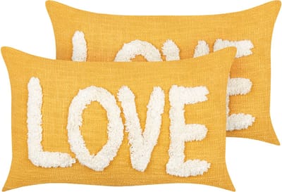 LOVE - Sierkussen set van 2 - Geel - Katoen