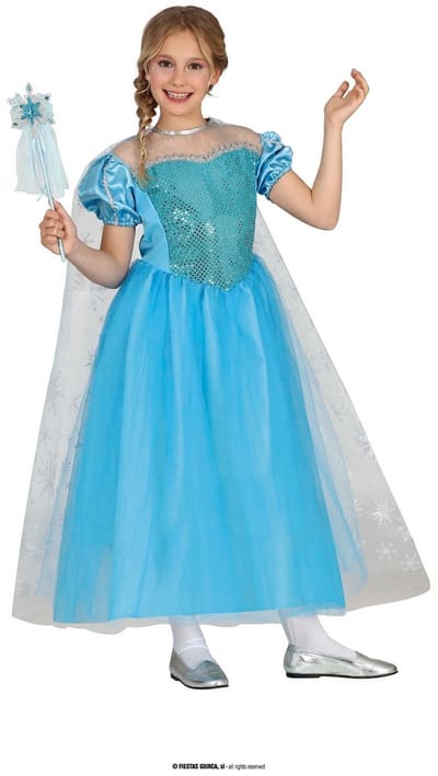 Fiestas Guirca Prinsessen verkleed jurk/kostuum - blauw - voor meisjes - prinses - ijsprinses - incl. cape 140/152