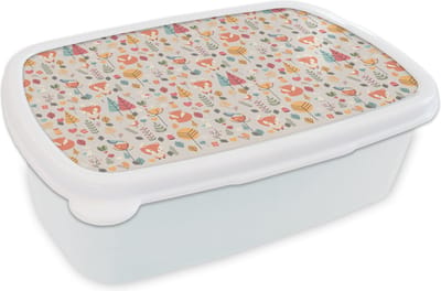 Broodtrommel Wit - Lunchbox - Brooddoos - Vos - Bloemen - Regenboog - Kinderen - Design - 18x12x6 cm - Volwassenen