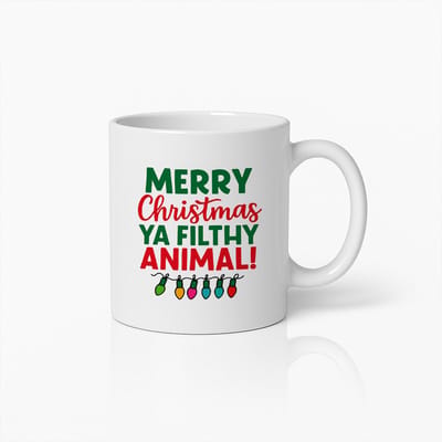Grappige Kerst Mok 330ml – “Vrolijk Kerstfeest Jij Vieze Dier” – Feestdagen Koffiekop Cadeau voor Vrienden & Filmliefhebbers
