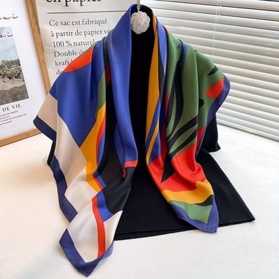 Dames Luxe Zijden Sjaal, Grote Zakdoek, Hoofddoek, Sjaal, Vierkante Sjaal, 90X90Cm black