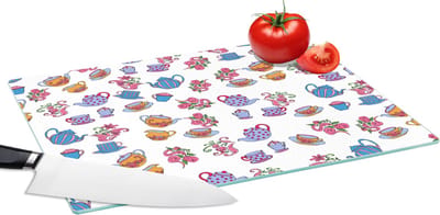 Glazen Snijplank - 39x28 - Patronen - Thee - Rozen - Theepot - Snijplanken Glas