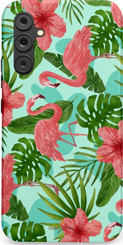 Casetastic hoesje geschikt voor Samsung Galaxy A34 (2023) 5G - Dubbellaagse bescherming - Flamingo jungle - Fashion Case - Mintgroen Koraal