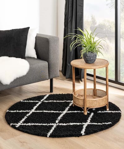 Rond berber vloerkleed - Habitat zwart/wit 120