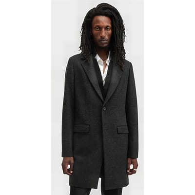 AllSaints Wixx Coat Cinder Black Marl Maat: 34 | Single-Breasted Mantels Outlet | Heren | Zwart