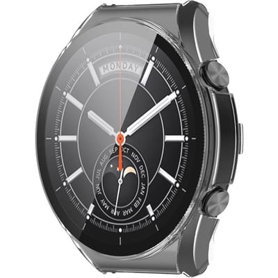 PC Frame Gehard Glas Case Compatibel voor Xiaomi Watch S1 Smartwatch Schokbestendig Beschermhoes gray