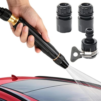 Hogedruk Waterpistool - Tuinslang Sproeier Mondstuk - Auto Wassen - Verstelbare Sproeipatronen - 23 x 12 x 3 cm - Zilver