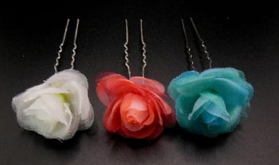 Haarpinnen glinsterende roos 1x wit / 1x donkerroze / 1x turquoise