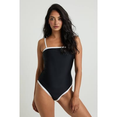 boohoo Dames Buikcontrolerend Badpak Met Contrasterende Vierkante Hals | Zwart | Maat: 34