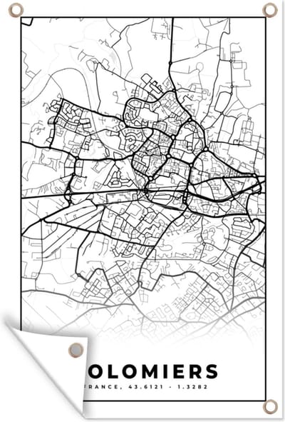 Muurdecoratie Frankrijk - Kaart - Plattegrond - Colomiers - Stadskaart - Zwart wit - 120x180 cm - Tuinposter - Tuindoek
