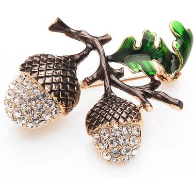 Broches Émail Tour de Pin Strass Homme Femme Alliage Plantes Mariages Banquet Fête Broche Glands de Chêne black